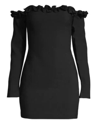 Likely Rumi Off-shoulder Ruffle Long-sleeve Mini Dress In Black