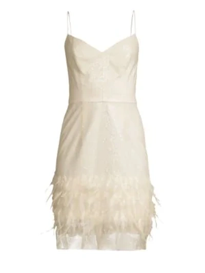 Milly Hannah Embroidered Sequin & Feather Dress In Ecru