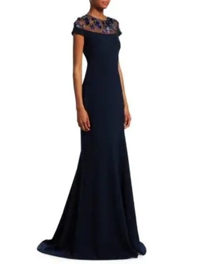 Theia Novelty Illusion Gown W/ Paillettes In Midnight