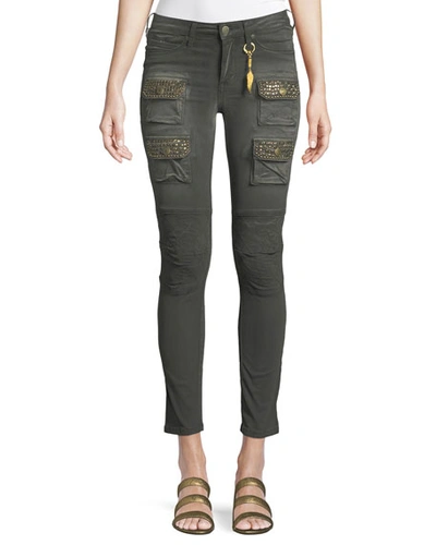 Robin's Jean Racer Cargo Skinny Pants With Studs In Green