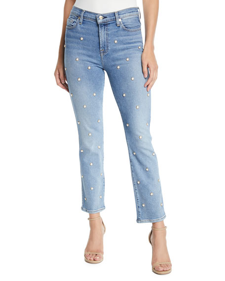 7 All Mankind Edie Embellished Crop Straight Jeans Luxe Flora |