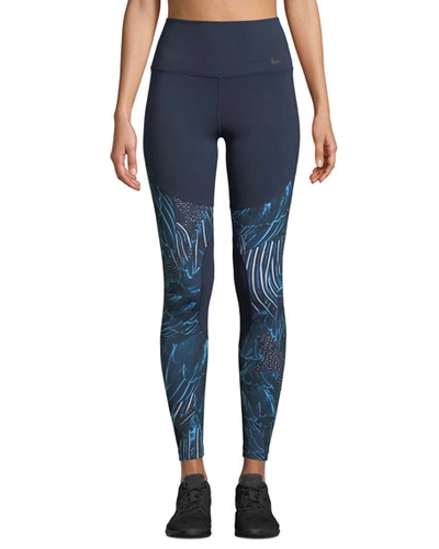 Nike Dri-fit Power Printed Training Tights In Blue Pattern
