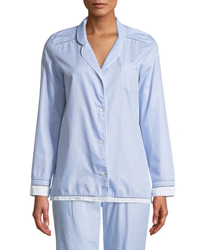 Maison Lejaby Pyjama Ladder-stitched Long-sleeve Shirt In Blue/white