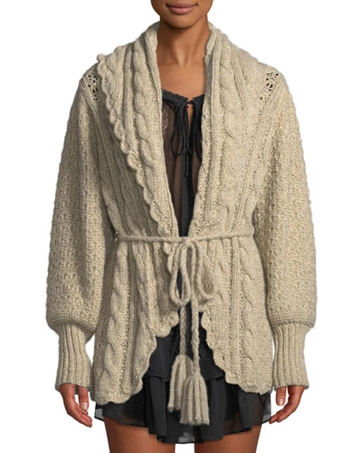 Loveshackfancy Owen Shawl-collar Alpaca Cable-knit Cardigan Sweater In Beige