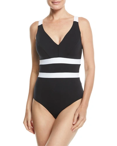 Jets By Jessika Allen Classique V-neck Underwire One-piece Swimsuit (available In Extended Cup Size) In Black