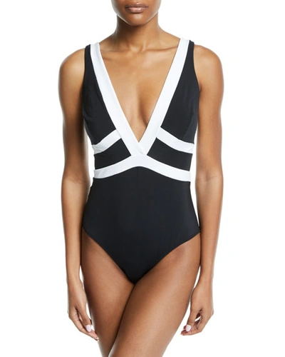 Jets By Jessika Allen Classique Plunging One-piece Swimsuit In Black