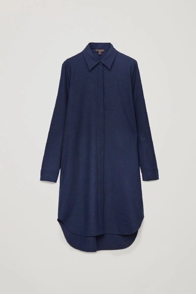 Cos Wool Shirt Dress In Blue