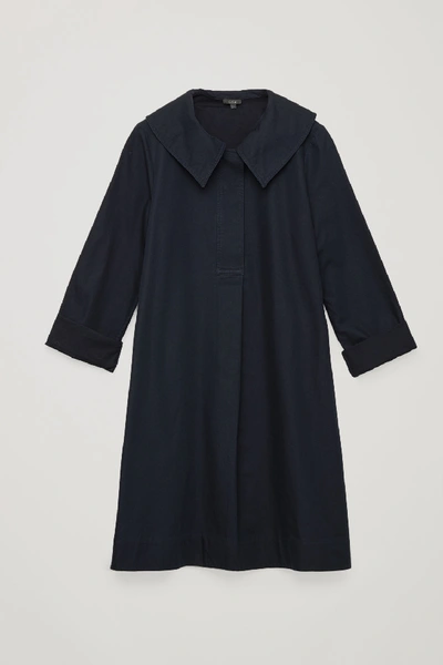 Cos Oversized-collar Cotton Dress In Blue