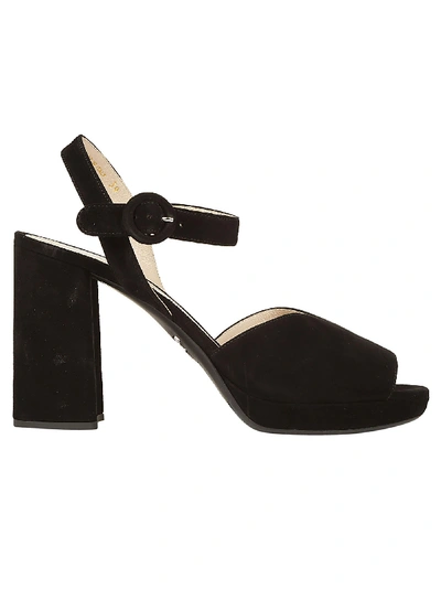 Prada Block Heel Open Toe Sandals In Black