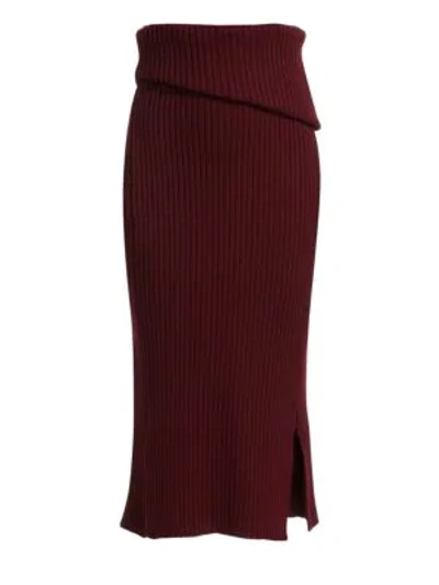 Jacquemus Sadhia Rib-knit Side Slit Pencil Skirt In Burgundy