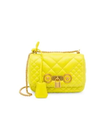 Versace Small Quilted Icon Shoulder Bag In Acid Green