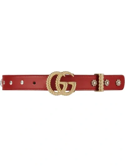Gucci Leather Belt With Torchon Double G Buckle In Red