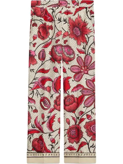 Gucci Silk Trousers With Watercolour Flowers In Fuchsia Watercolor Flower Silk