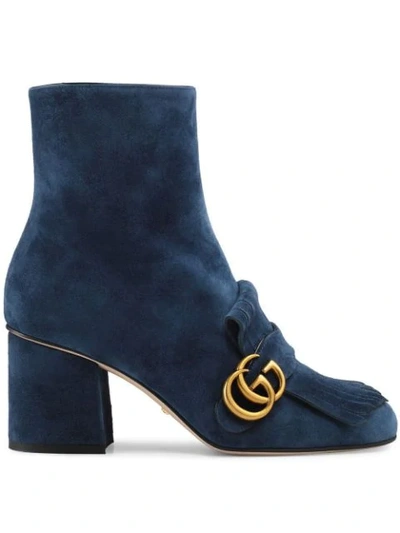Gucci Suede Ankle Boot With Double G In Blue