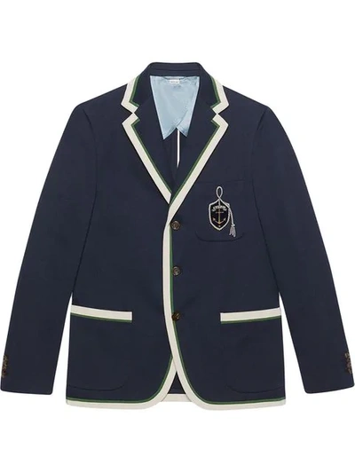 Gucci Cotton Wool Jacket With Anchor Crest In Blue