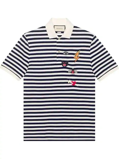 Gucci Cotton Polo With Embroideries In Blue