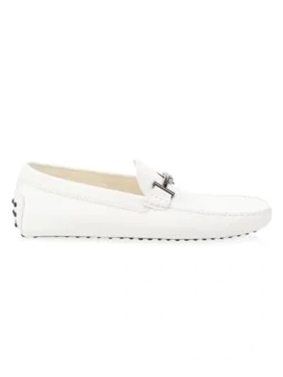 Tod's Gommini Double T Leather Loafers In White New Elk