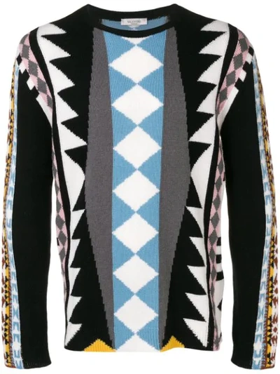 Valentino Geometric-pattern Wool And Cashmere-blend Jumper In Black