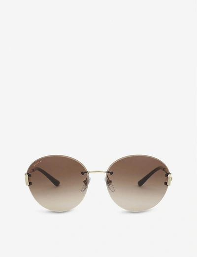 Bvlgari Bv6091 Round-frame Sunglasses In Gold