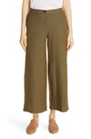 Eileen Fisher High-waist Wide-leg Cropped Stretch Crepe Pants In Olive
