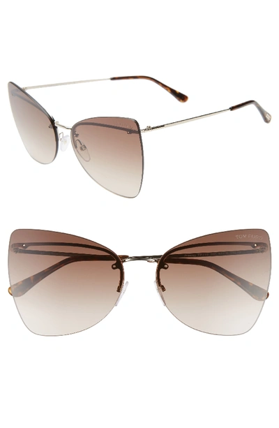 Tom Ford Presley 61mm Butterfly Sunglasses - Rose Gold/ Havana/ Brown