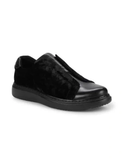 Karl Lagerfeld Leather & Velvet Sneakers In Black