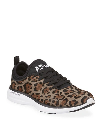 Apl Athletic Propulsion Labs Women's Phantom Techloom Leopard Print Calf Hair Low-top Sneakers In Black Panther