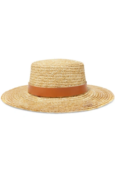 Lack Of Color Spencer Leather-trimmed Straw Hat In Tan