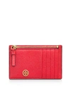 Tory Burch Robinson Zip Leather Slim Card Case In Brilliant Red/gold