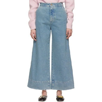 Loewe Frayed Cropped High-rise Wide-leg Jeans In Indigo