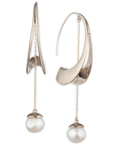 Carolee Gold-tone Freshwater Pearl (11mm) Sculptural Linear Drop Earrings
