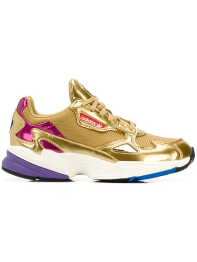 Adidas Originals Falcon Metallic Mesh And Faux Leather Sneakers In Gold