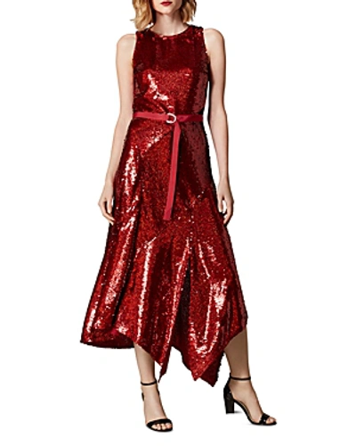 Karen Millen Asymmetric Sequined Midi Dress In Red | ModeSens