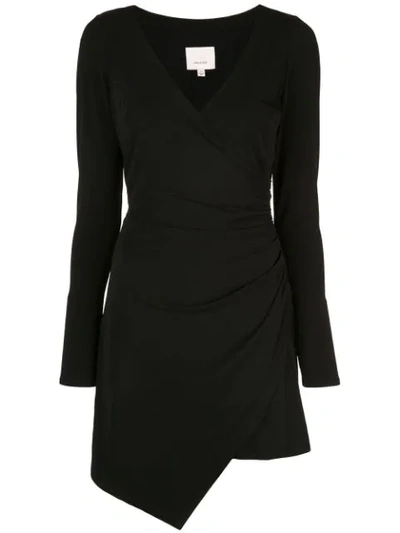 Cinq À Sept Coralie Ruched V-neck Asymmetrical Mini Dress In Black