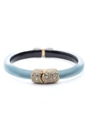 Alexis Bittar Crystal Encrusted Clasp Skinny Bangle In Montana Blue