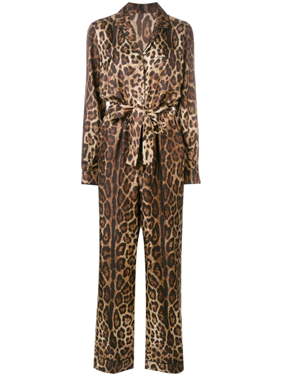 Dolce & Gabbana Leopard-print Silk-twill Jumpsuit In Ocelot_macchia_nera