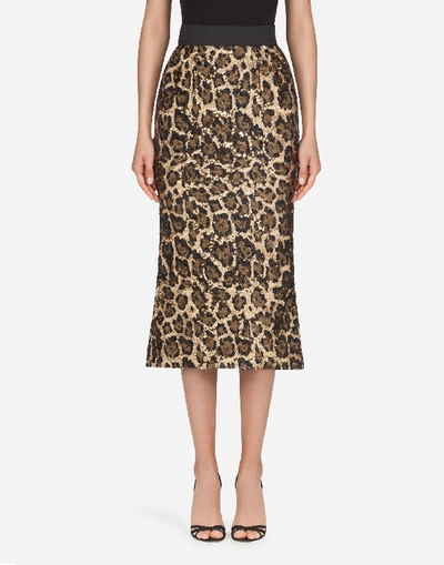 Dolce & Gabbana Leopard-print Sequinned High-rise Pencil Skirt In Leopard Print