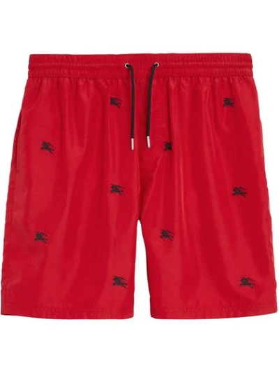 Burberry Guildes Embroidered Logo Swim Trunks In Red
