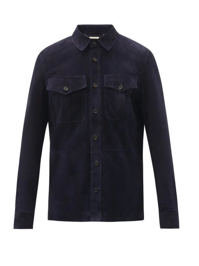 Ralph Lauren Lambskin Button-up Shirt Jacket In Classic Navy