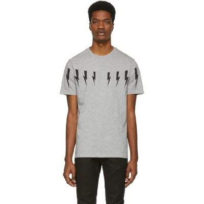 Neil Barrett - Lightning Bolt Print Stretch Cotton T Shirt - Mens - Grey In 52 Smkblk