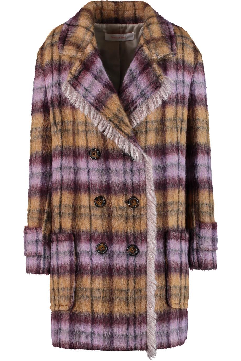 See By Chloé Checked Faux Shearling Coat | ModeSens