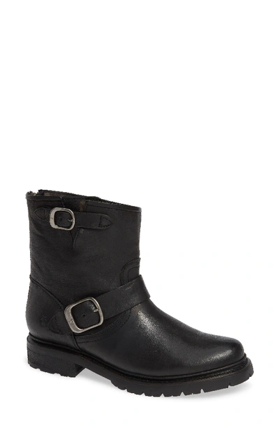 Frye Vanessa 6 Genuine Shearling Lined Boot In Black Leather