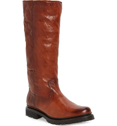 Frye Vanessa Genuine Shearling Lined Knee High Boot In Cognac Leather