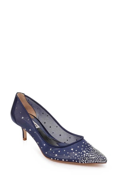 Badgley Mischka Felicity Crystal Embellished Pump In Navy Satin/ Mesh