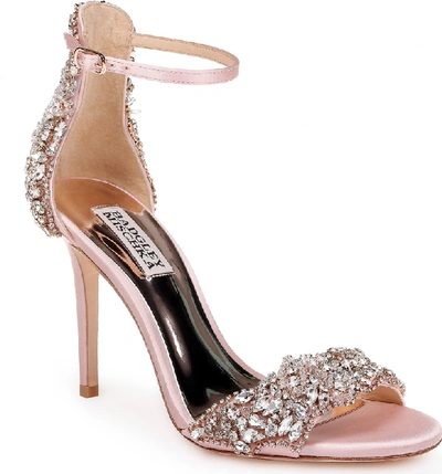 Badgley Mischka Fabiana Embellished Satin Sandals In Powder Pink Satin