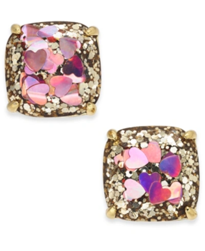 Kate Spade Gold-tone Heart Glitter Square Stud Earrings In Blush Multi