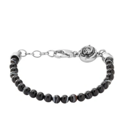 Diesel Men's Silver Tone Stainless-steel Beaded Bracelet