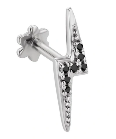 Maria Tash Black Diamond Lightning Bolt Threaded Stud Earring In White Gold