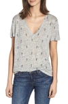 Rails Cara V-neck Slub Knit Tee In Heather Grey Black Pineapples