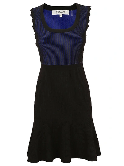 Diane Von Furstenberg Sleeveless Dress In Black/klein Blue